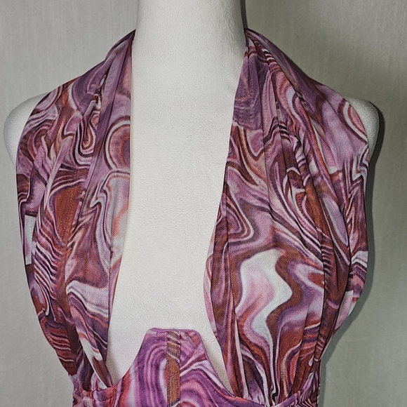 Bardot Retro Tie Dye Mesh Halter Neck Corset Dress SZ L - Picture 4 of 16